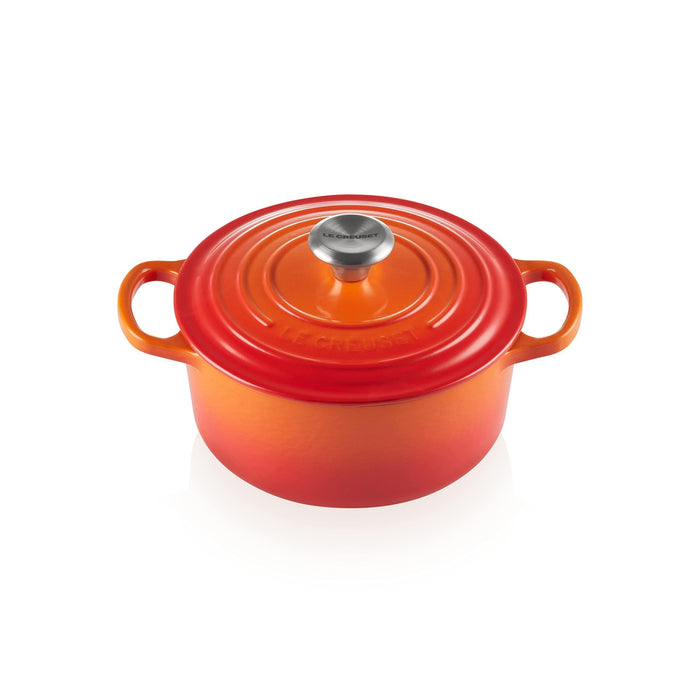 Flame Le Creuset Signature Round 2 Qt. Dutch Oven displayed on a white background