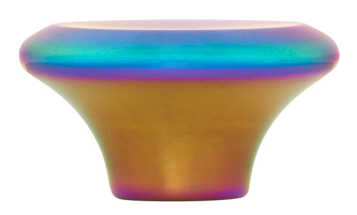 Iridescent steel knob on a white background