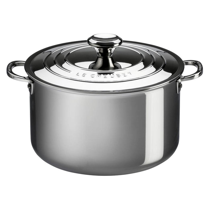 Le Creuset Stainless Steel 7 qt. Stockpot with Lid displayed on a white background