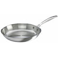 Stainless steel frying pan on a white background