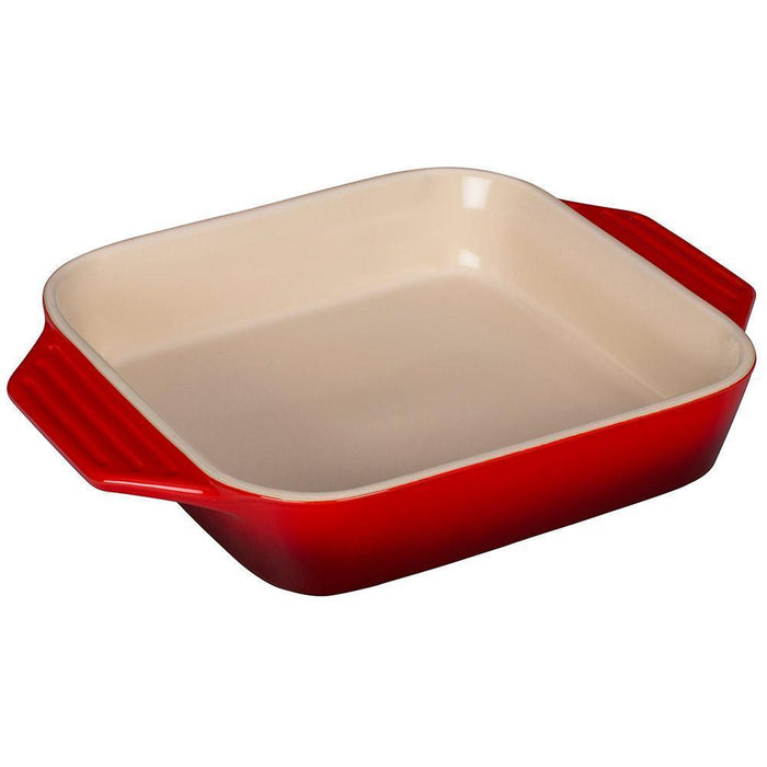 Cerise Le Creuset Stoneware 2.2 Qt Square Dish displayed on a white background