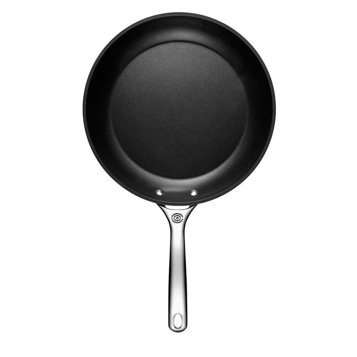 Top view of Le Creuset Toughened Nonstick Fry Pan displayed vertically on a white background