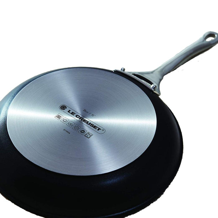 Bottom view of Le Creuset Toughened Nonstick PRO 10″ Fry Pan displayed on a white background