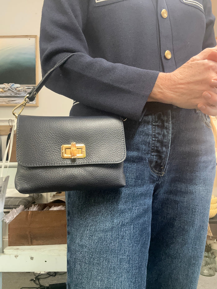 Leather clutch/crossbody purse with bamboo clasp