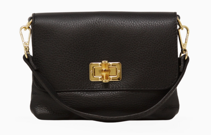 Leather clutch/crossbody purse with bamboo clasp
