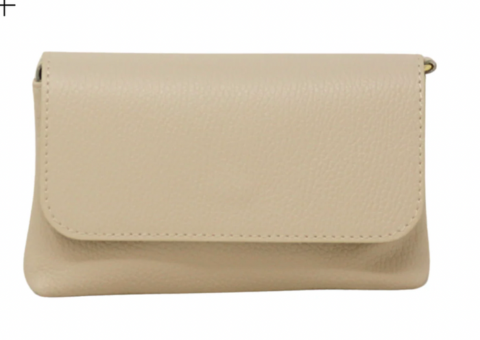 Leather Crossbody Clutch, Beige