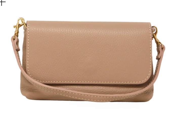 Leather Crossbody Clutch, Beige