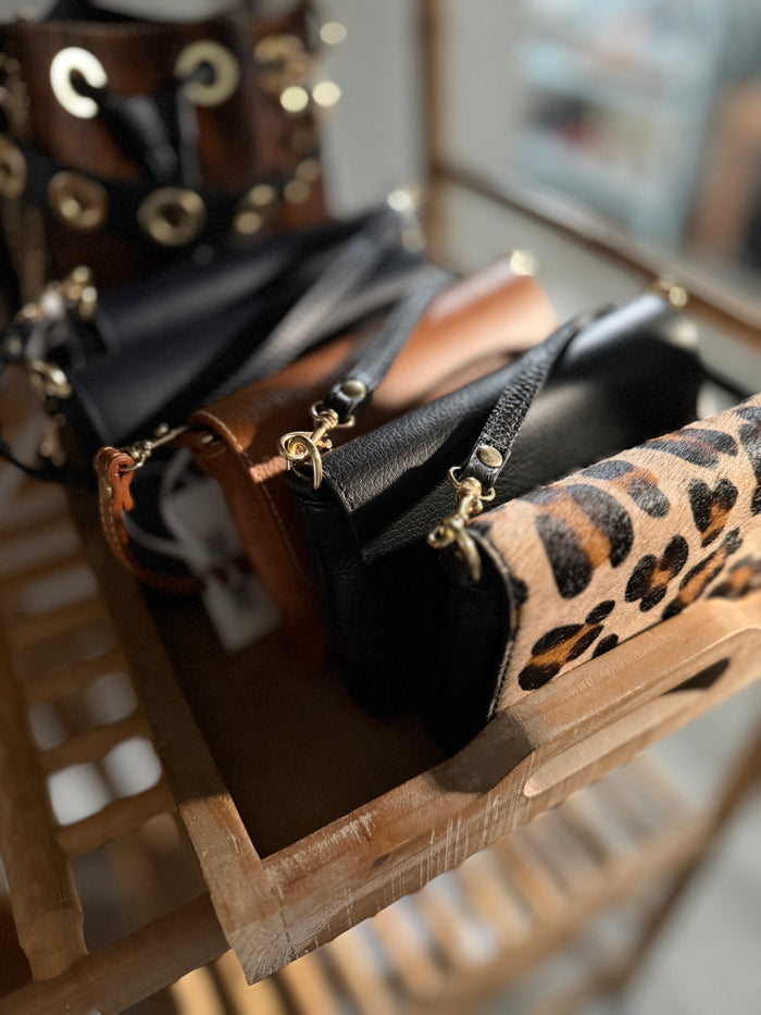 Leather Crossbody Clutch, Leopard