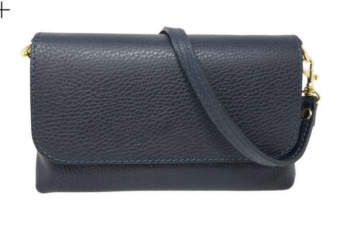 Leather Crossbody Clutch, Navy