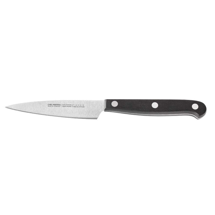 Peeling knife with black handle on a white background