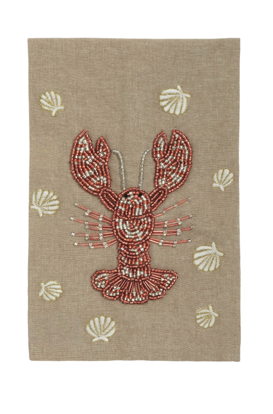 Lobster Beaded Towel, khaki