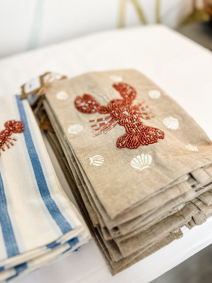 Lobster Beaded Towel, khaki