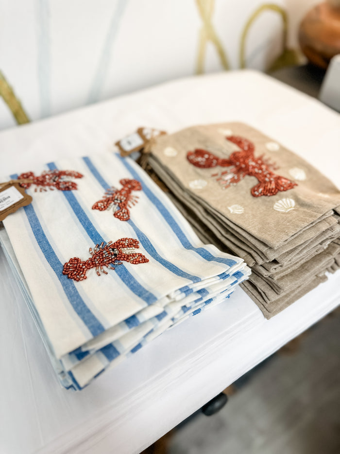 Lobster Beaded Towel, khaki