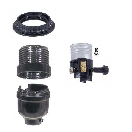 Medium Base, 3-Way Turn-Knob, Phenolic Socket, with Threaded Shell and Ring