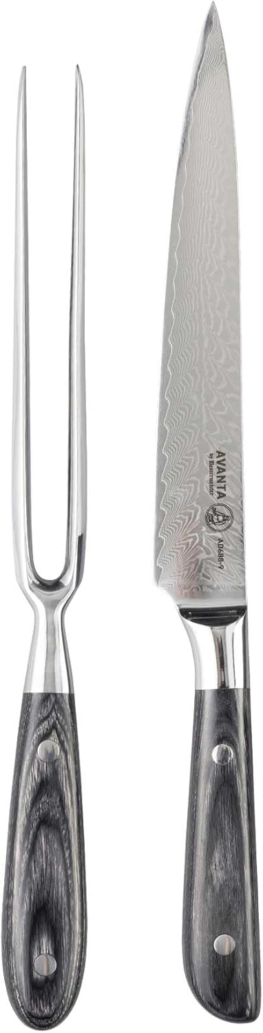 Set of knife and fork with wooden handles on a white background
