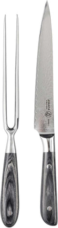 Set of knife and fork with wooden handles on a white background