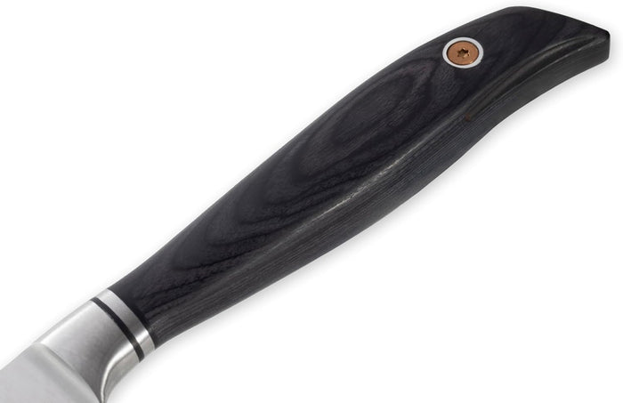 Knife with a black handle on a white background