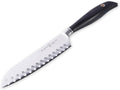 Santoku knife with a black handle on a white background