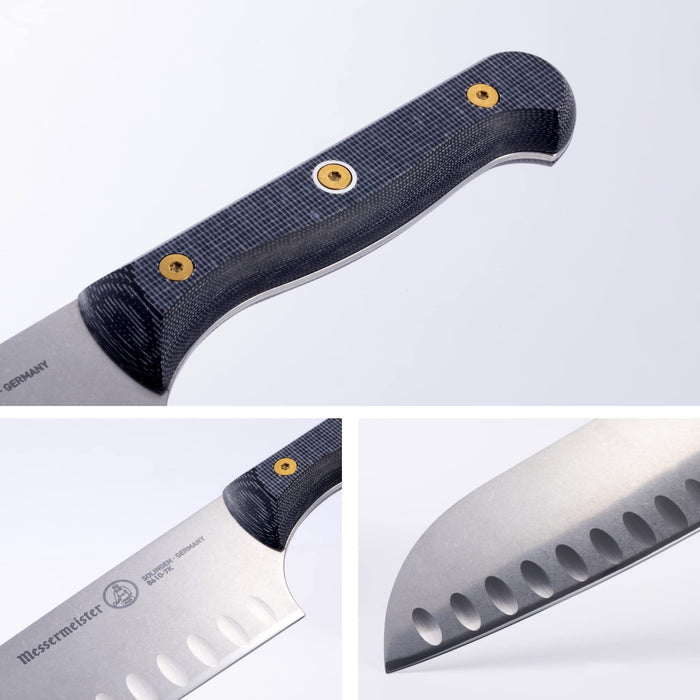 Three pictures of knife blade, knife handle, and knife hilt displayed on a white background