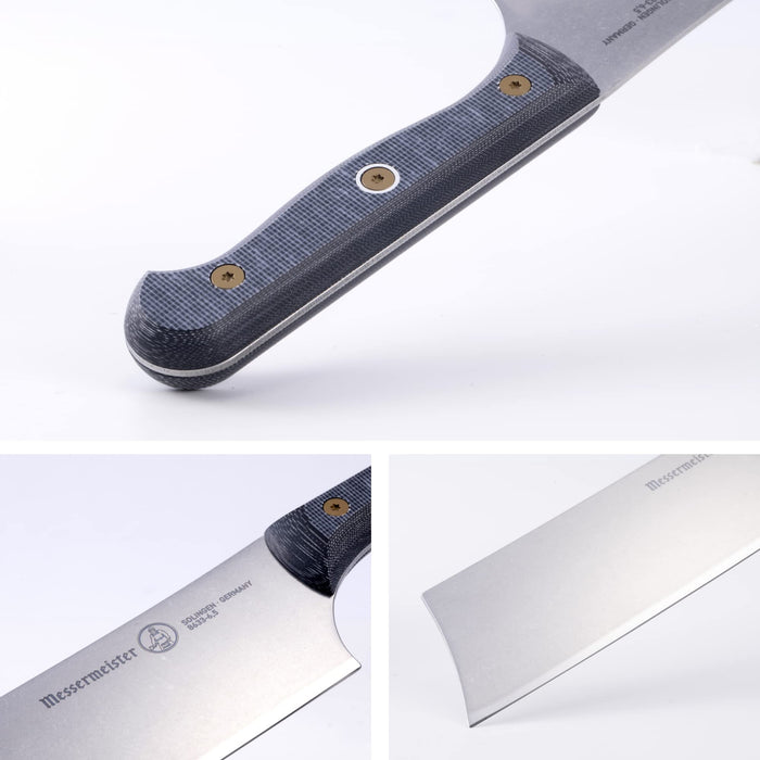 Three pictures of knife blade, knife handle, and knife hilt displayed on a white background