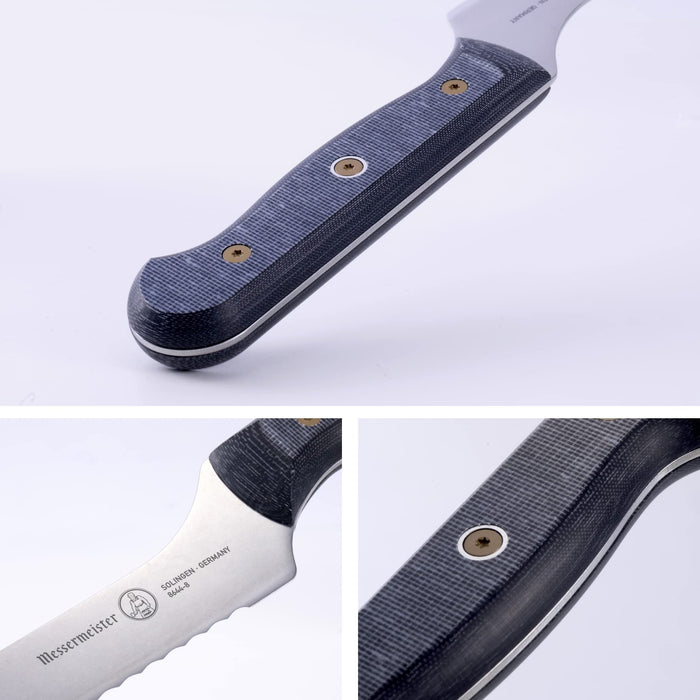 Three pictures of knife blade, knife handle, and knife hilt displayed on a white background
