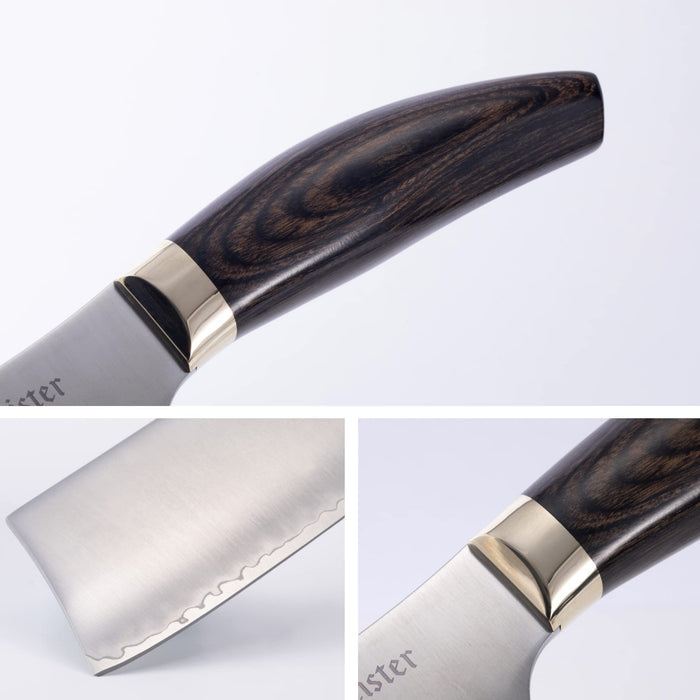 Three pictures of knife blade, knife handle, and knife hilt displayed on a white background