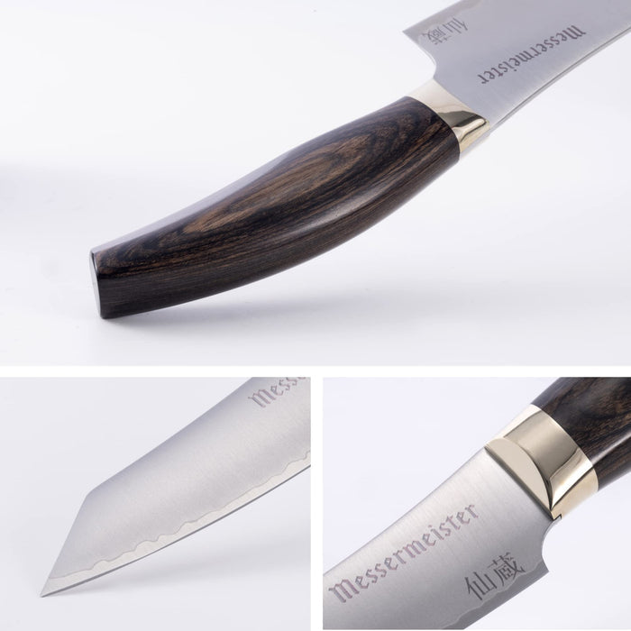 Three pictures of knife blade, knife handle, and knife hilt displayed on a white background
