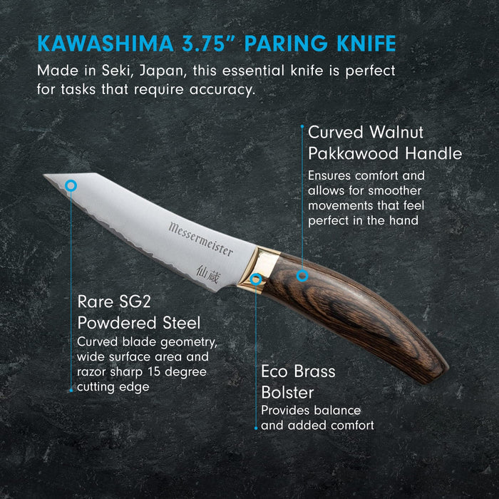 3.75 inch paring knife with description displayed on a black background