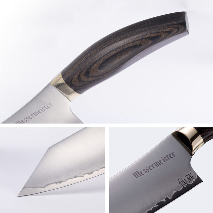Three pictures of knife blade, knife handle, and knife hilt displayed on a white background