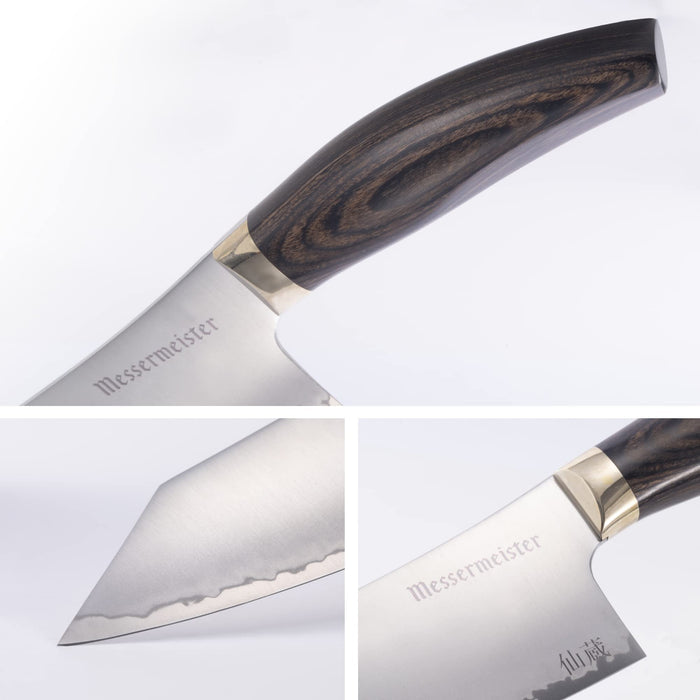 Three pictures of knife blade, knife handle, and knife hilt displayed on a white background
