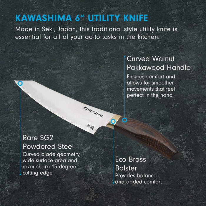 6 inch utility knife with description displayed on a black background