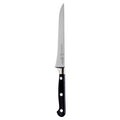 Boning knife with black handle on a white background
