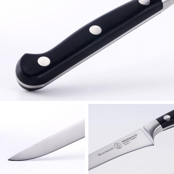 Three pictures of knife blade, knife handle, and knife hilt displayed on a white background