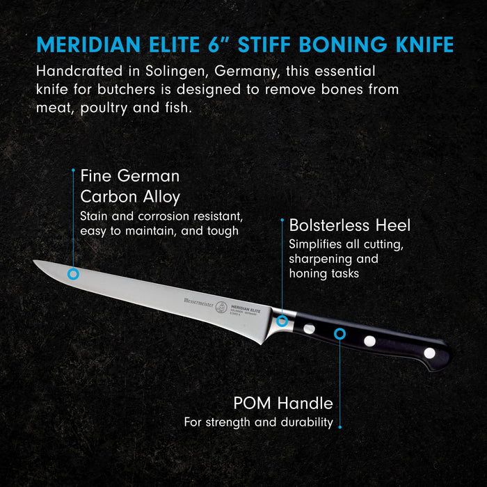 6 inch boning knife with description displayed on a black background