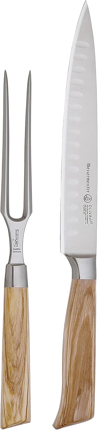 Carving set with wooden handles on a white background