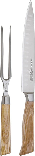 Carving set with wooden handles on a white background