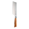 Nakiri knife with a wooden handle on a white background
