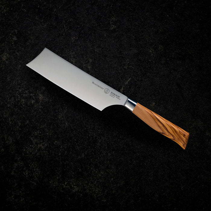 6.5 inch nakiri knife displayed diagonally on a black background