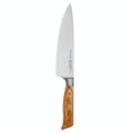 Chef's knife with wooden handle on a white background