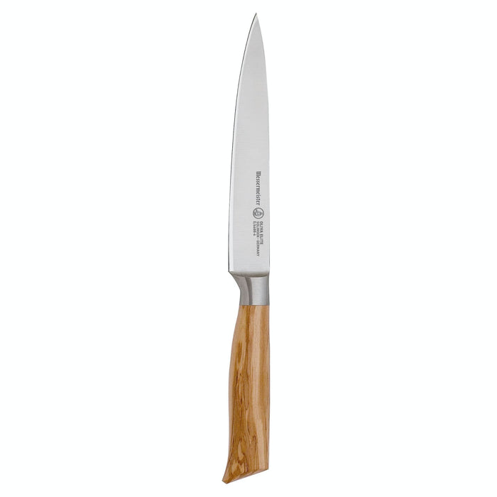 6 inch utility knife with a wooden handle on a white background