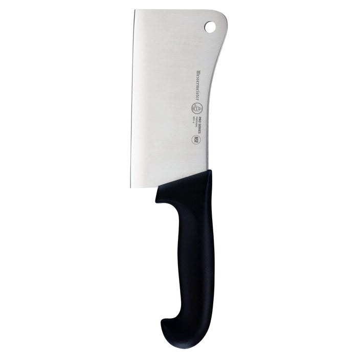 Meat cleaver with black handle on a white background