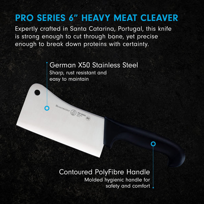 6 inch cleaver with description displayed on a black background