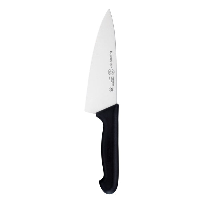 Chef's knife with a black handle on a white background