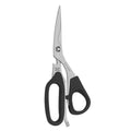 Pair of scissors with black handles on a white background