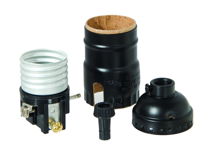 Metal 3-Way Turn Knob Lamp Socket, Satin Black Finish