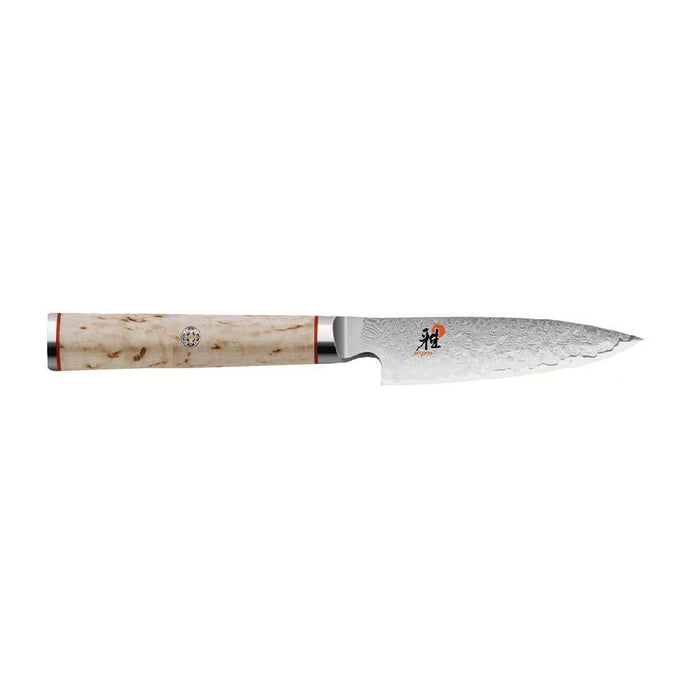 3.5 inch Miyabi Birchwood SG2 Paring Knife displayed horizontally on a white background