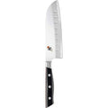 5.5 inch Miyabi Evolution Santoku Knife displayed vertically on a white background