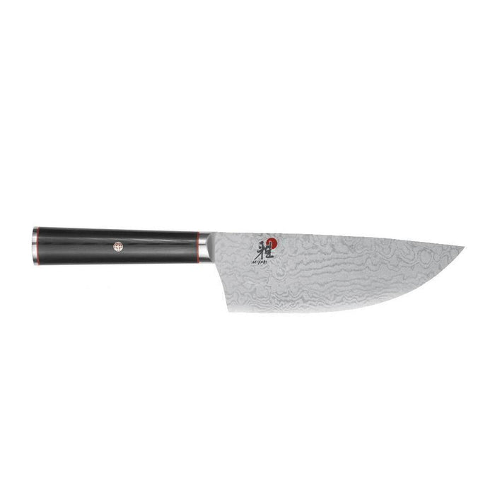 Miyabi Kaizen Wide Chef's Knife - 6″displayed horizontally on a white background