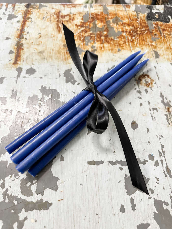 Navy unscented thin taper candles -6pack