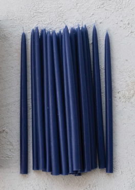 Navy unscented thin taper candles -6pack